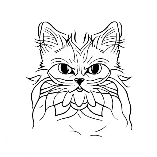A Minimalist Tattoo Of A King Persian Cat With A Stylish Haircut
