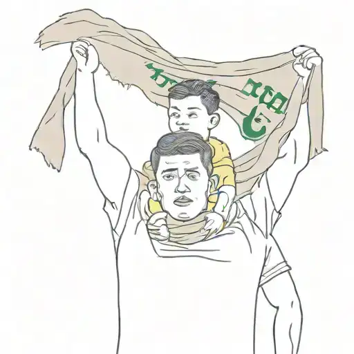 Dad With Son On His Shoulders And The Son Is Holding A Scarf That Says Ncfc