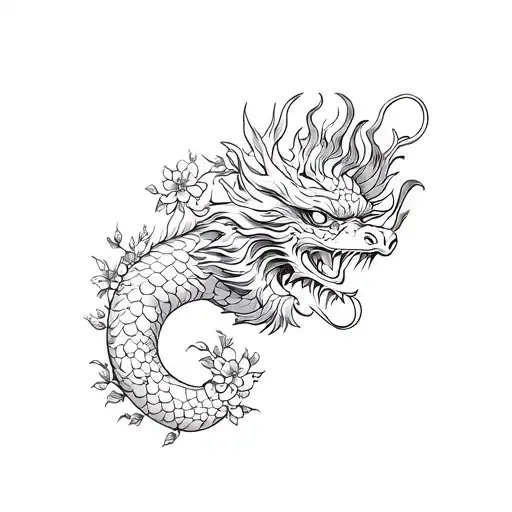 Small Chinese Dragon With Flowers