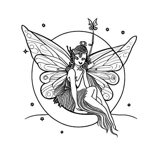 Fairy Seated On Top Of A Half Moon