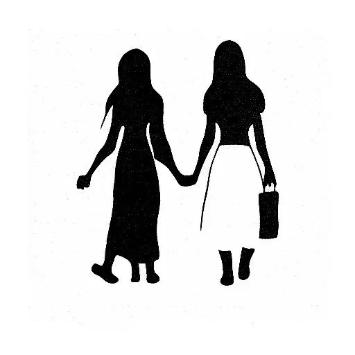 Mother And Dauther Walking A Path