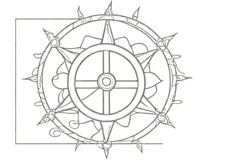 Ship's Wheel With Waves In The Background