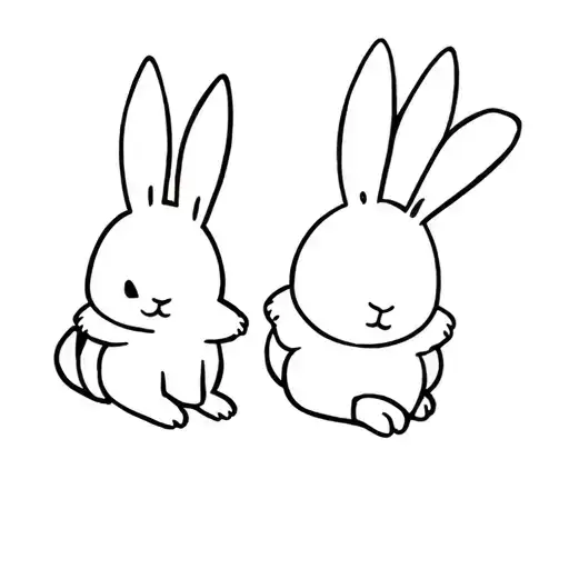 Cartoon Sweety Rabbits In Four Different Positions Thin Line