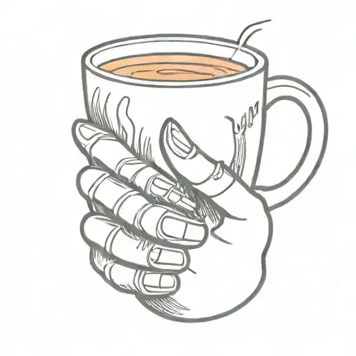 Skeleton Hand Holding Steaming Coffee Mug
