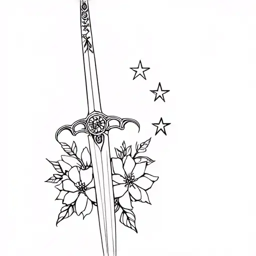 Sword And Stars With Flowers