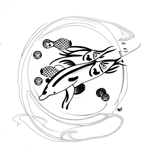 A Serene Garden Pond With Koi Fish And Fishing Rods