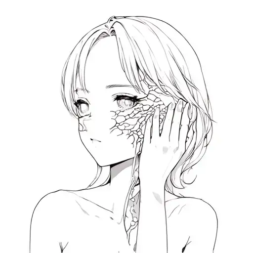 A Beautiful Anime Girl Whose Skin Is Peeling Off Half Of Her Face