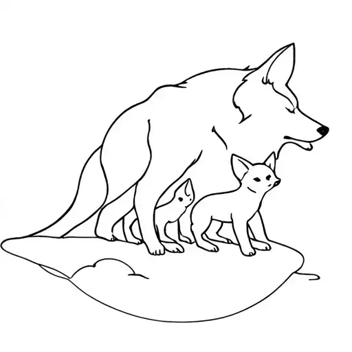 Minimalist She-wolf And 2 Wolf Cubs Representing The Mother And Her Two Children