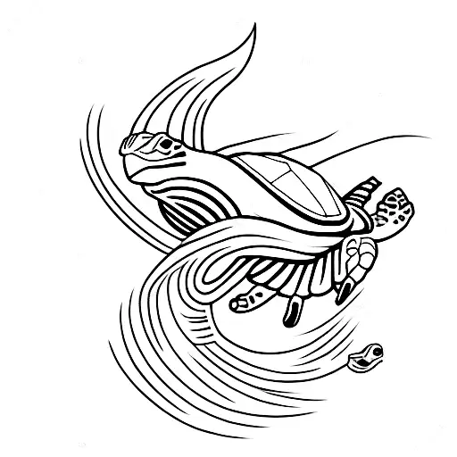 Sea Turtle Riding Wave