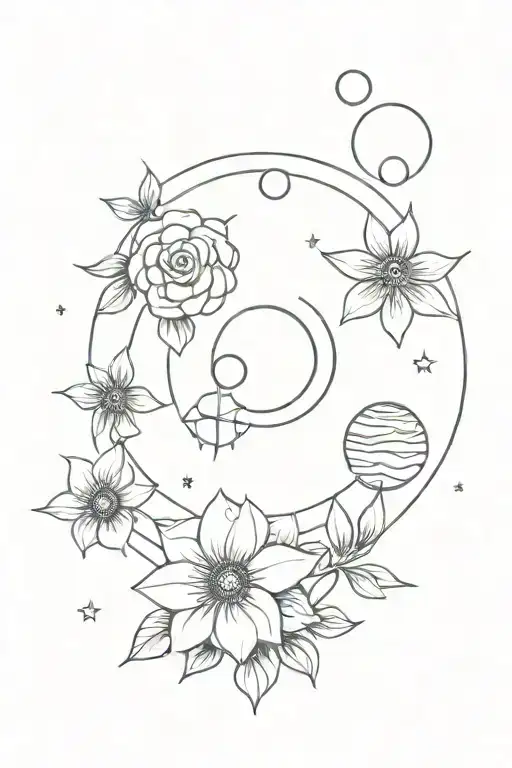 Flowers And Planets Floating In Space