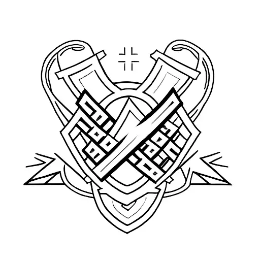 Red Cross With Black Lightning Behind It