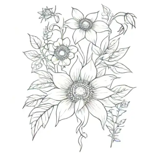 Larkspur And Sunflower Bouquet Wrapped