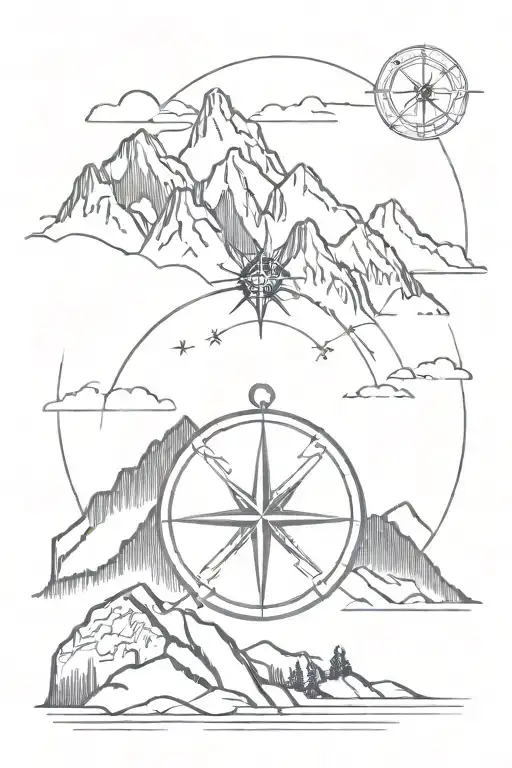 Compass Mountains With Cross On Mountain Top