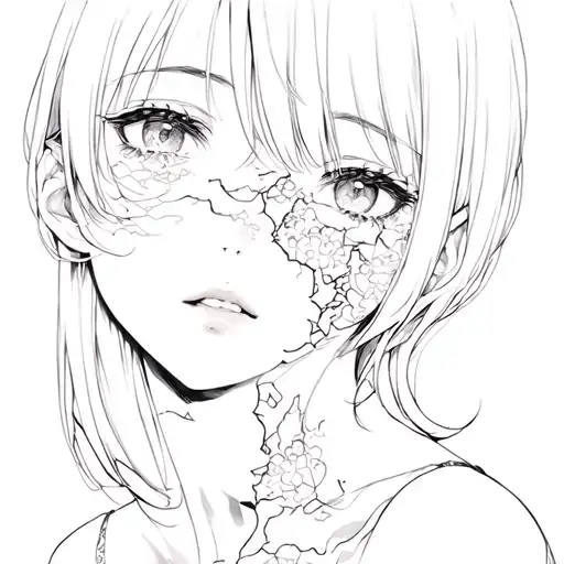 A Beautiful Anime Girl Whose Skin Is Peeling Off Half Of Her Face