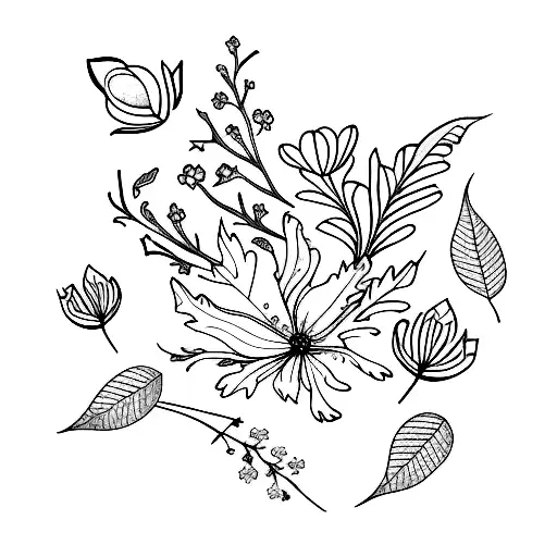 Oak Leaf And Cosmos Flower