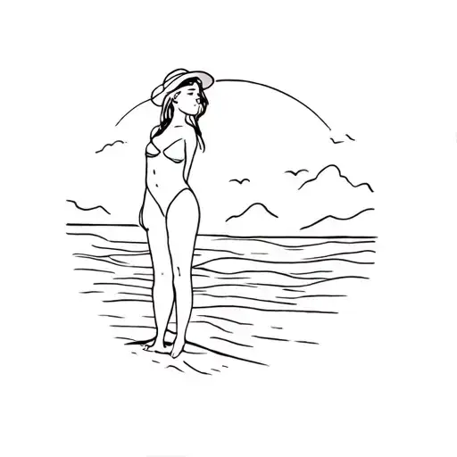 Beach Scene In Girl Side Profile