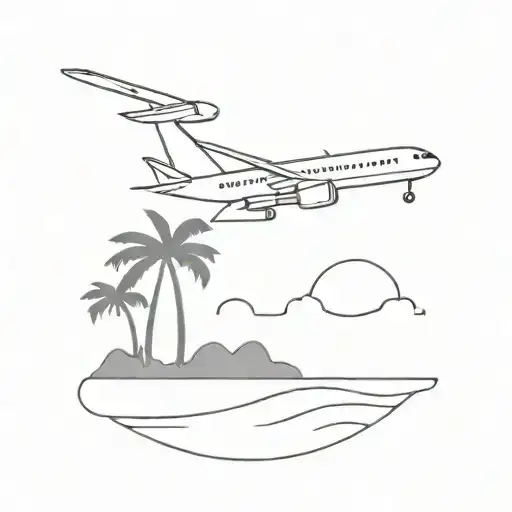 A Airplane Flying Over A Beach With Palm Trees Growing