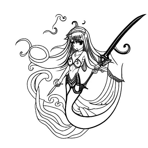 A Sword-wielding Mermaid In An Anime Style