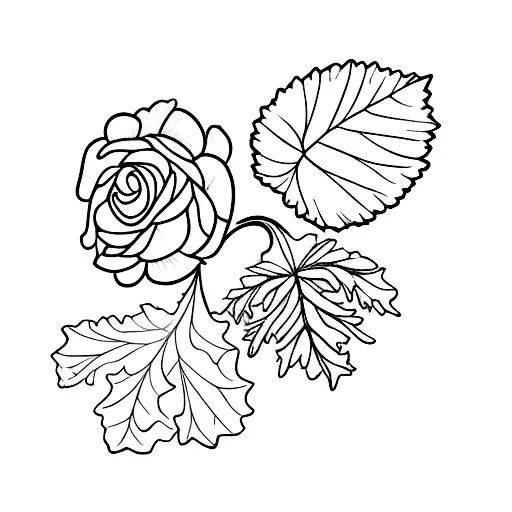 Oak Leaf And Marigold Flower