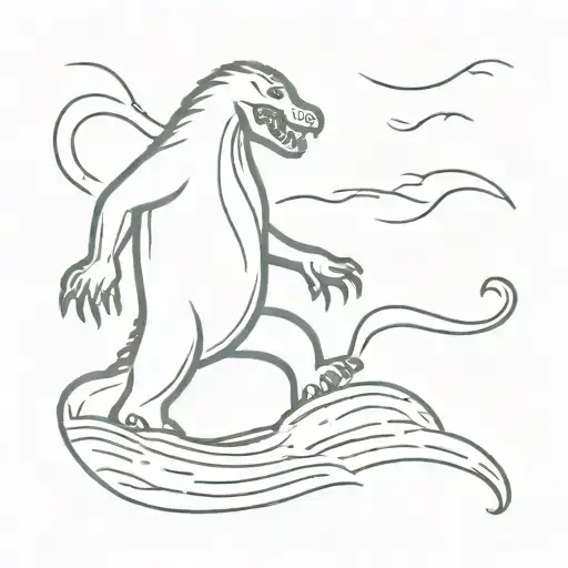 Big Foot Fighting The Loch Ness Monster No Background