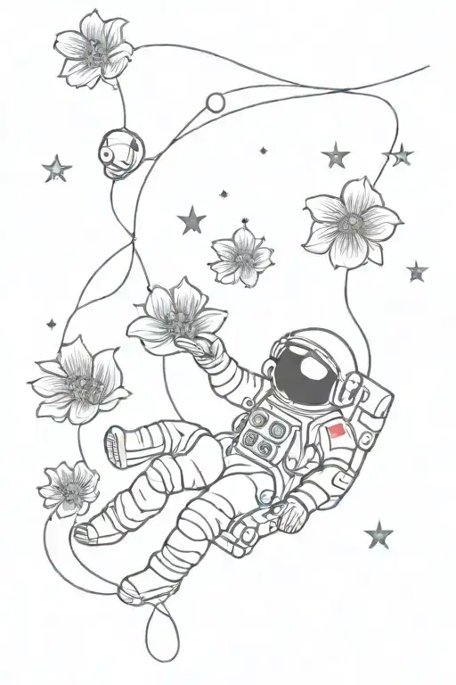 Flowers And Astronaut Floating In Space