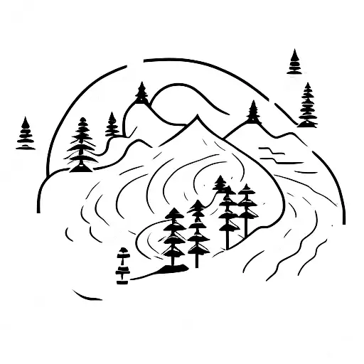 A Minimalist Tattoo Of A Hiking Trail Winding Through A Forest