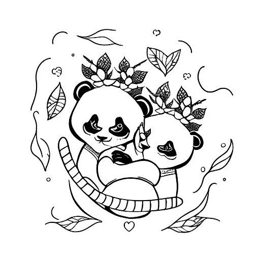 A Minimalist Tattoo Of A Panda Kitty Cuddling With A Wife