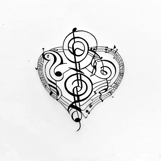 A Minimalist Tattoo Of A Heart-shaped Music Sheet With The Letter 'U' Incorporated