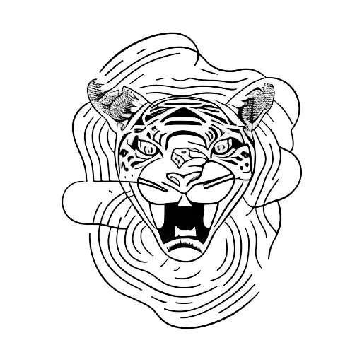 A Minimalist Tattoo Of A Jaguar Climbing A Mountain Peak