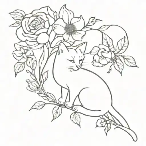 Birth Flower Tattoo March With Cat Playing