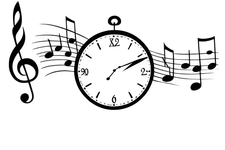 Clock Time Piece Featuring Musical Notes