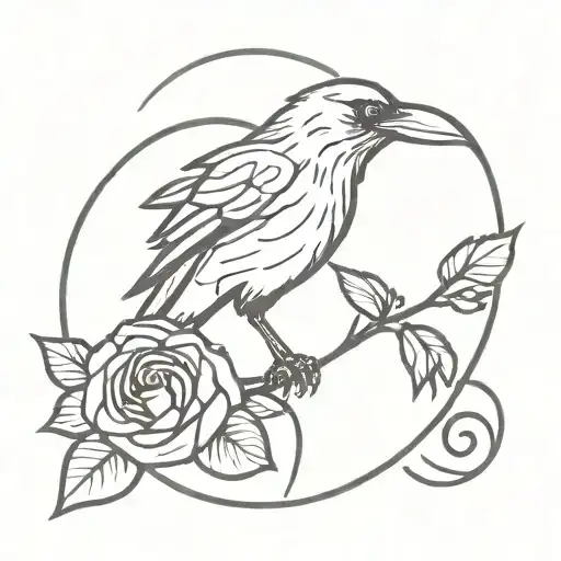 Simple Raven With A Rose In Its Beak