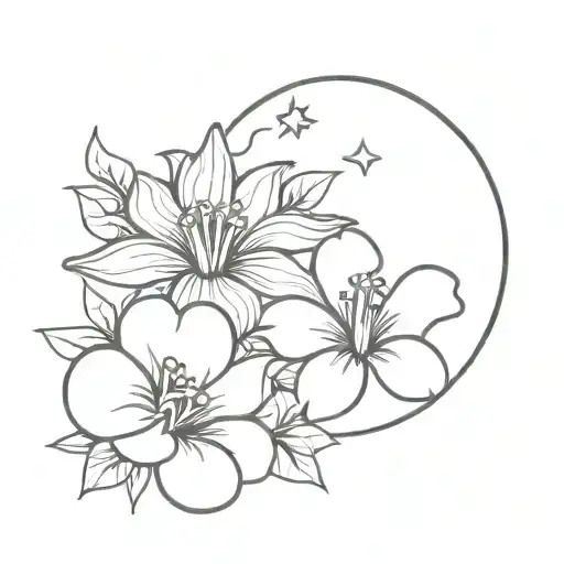 Simple Sun And Moon Merging With A Hibiscus Flower
