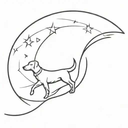 Cresent Moon With Dog Sillouete