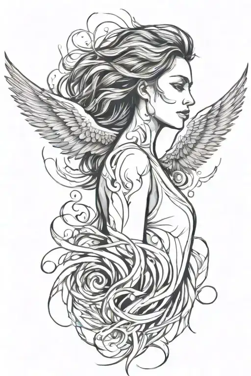 Woman Transforming Into A Burning Phoenix Rising