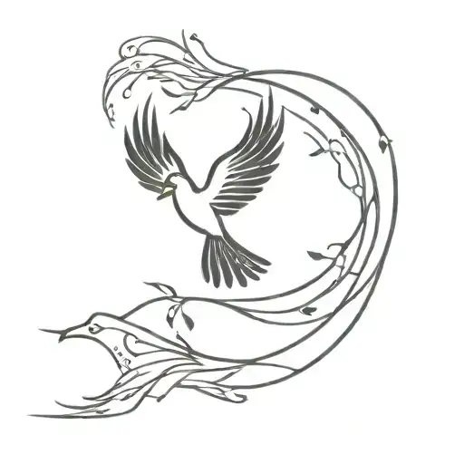 Tiny Phoenix Birds Flying Away