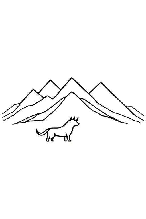 Dog Before A Pair Of Low Mountains