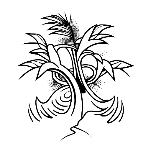 A Minimalist Tattoo Of A Metal Music Symbol Intertwined With A Palm Tree