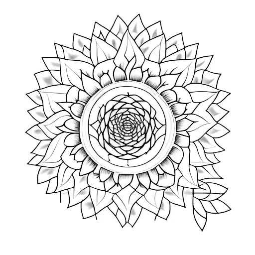 A Minimalist Tattoo Of A Sunflower Made Up Of Musical Symbols
