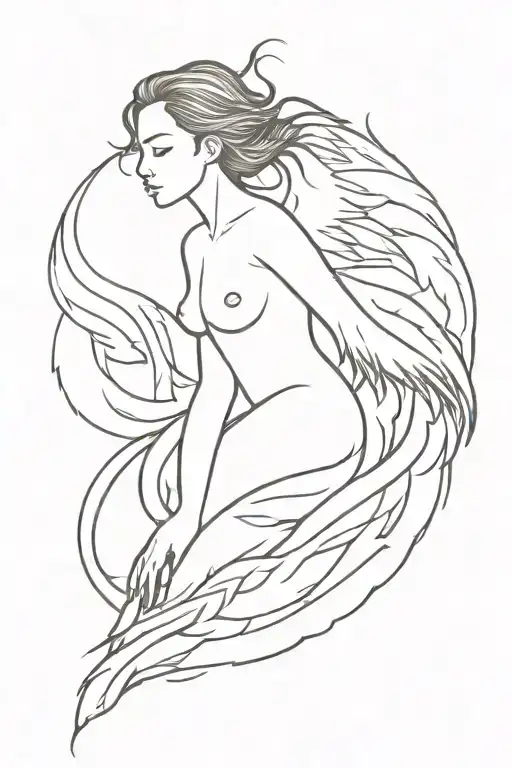 Girl Turning Into A Phoenix Rising From The Ashes