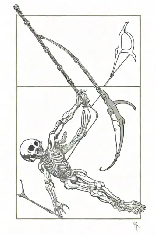 Skeleton Free Diver Swimming Upwards Whilst Holding A Speargun And Wearing Flippers On Their Feet