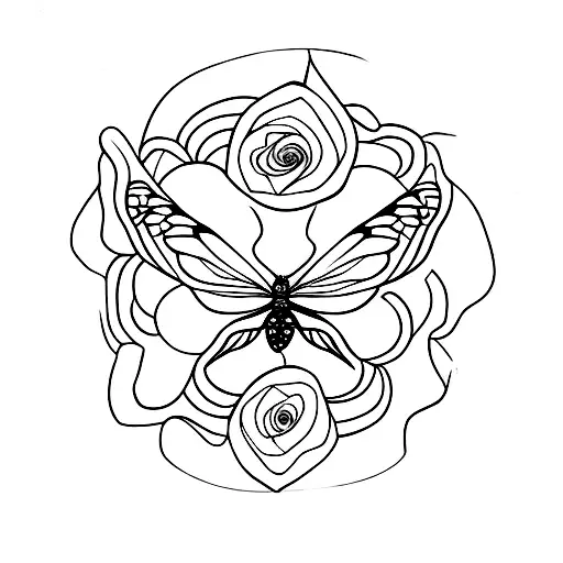 Round Tattoo Rose With Butterfly