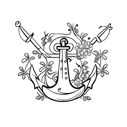 Anchor With Bees And Flowers