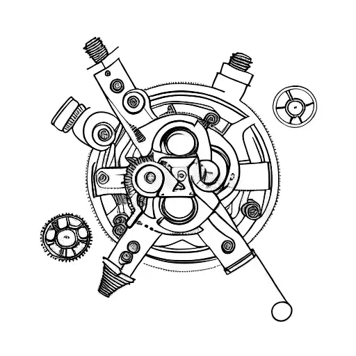 A Minimalist Tattoo Of A Car Engine With Gears And Pistons