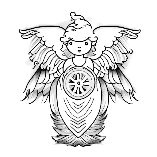 A Guardian Angel Baby With Pink And Blue Halo And Feathers