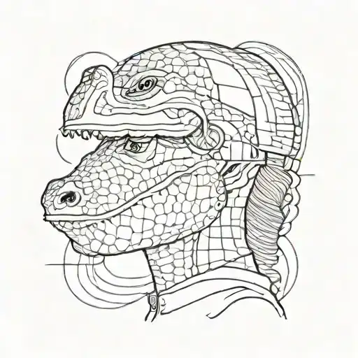 Woman Wearing An Alligator Head Helmet