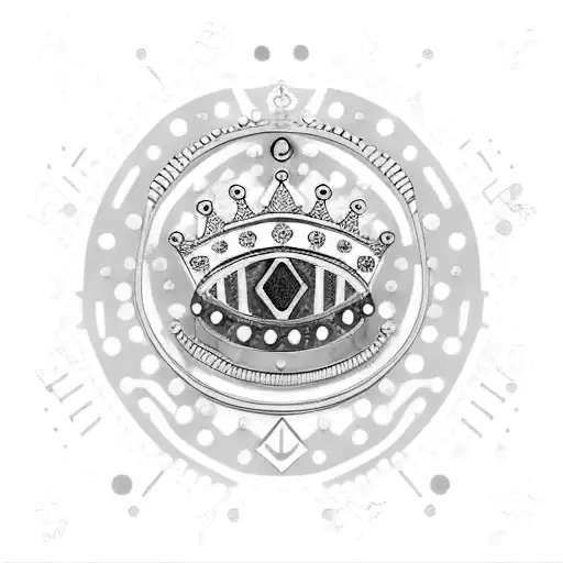 A Gold Crown With Blue And Red Gems With The Word Benz Written Inside