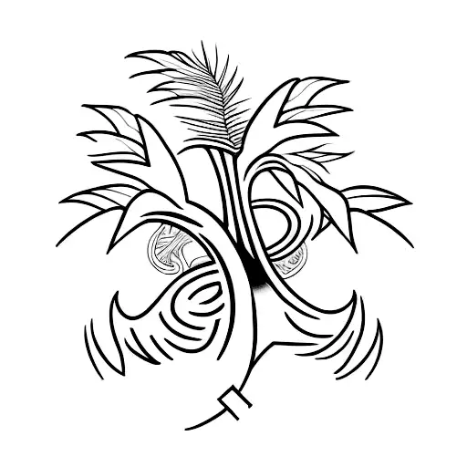A Minimalist Tattoo Of A Metal Music Symbol Intertwined With A Palm Tree