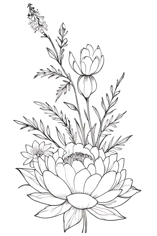 Peony And Water Lily And Larkspur Flower Bouquet