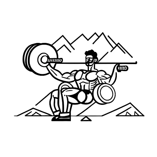 A Bodybuilder Lifting Weights With A Silhouette Of Mountains In The Background